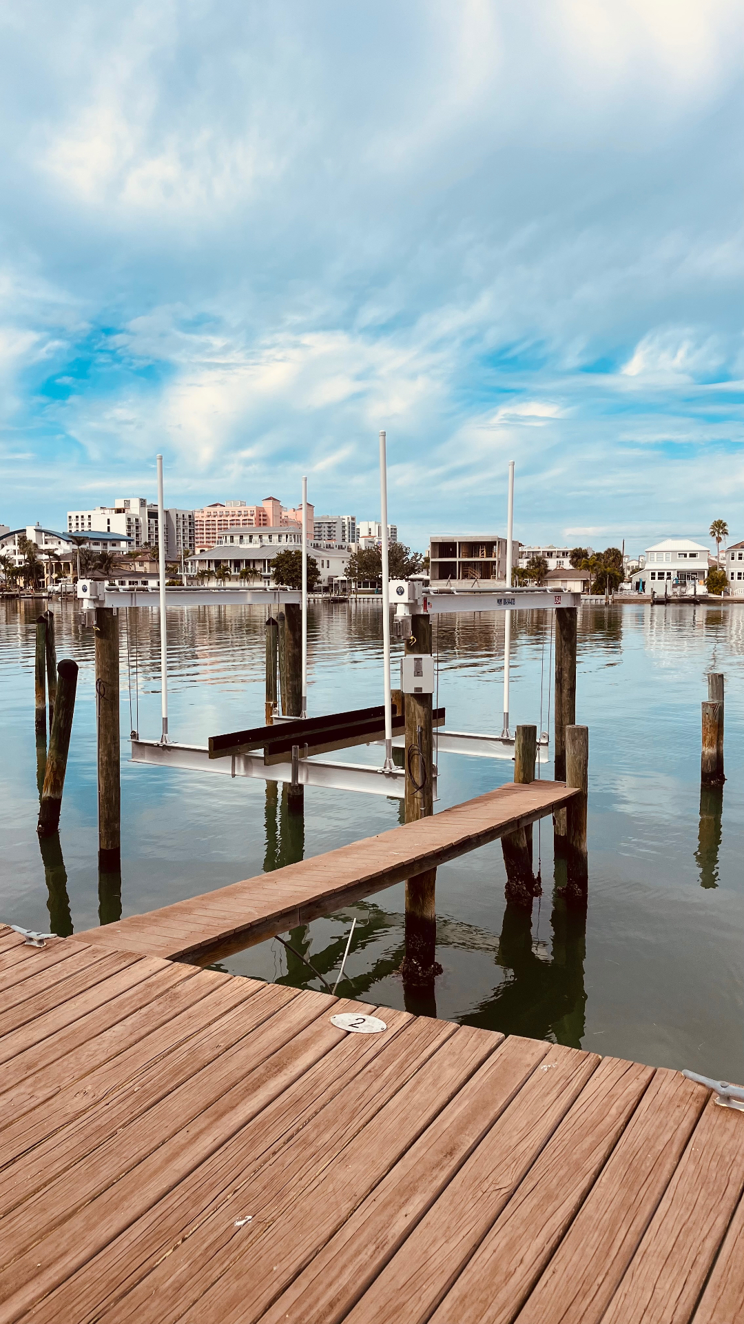 Custom dock with Hi-Tide boat lifts on the Florida Gulf Coast